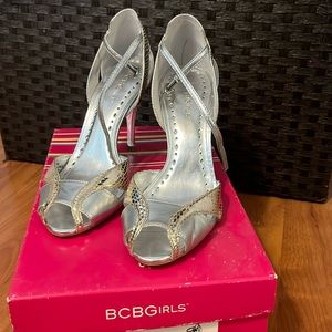 BCBGirls Silver and Gold snake heels. Size 7